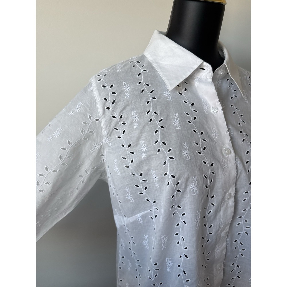 Talbots Woman Petites 16W White Embroidered Eyelet Button Down Blouse Plus - Picture 4 of 16